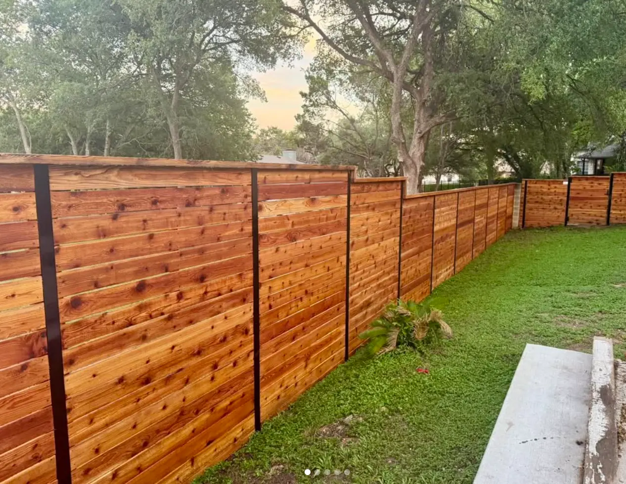 Horizontal stained cedar privacy fence
